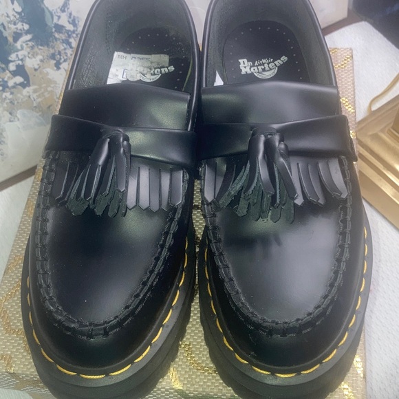 NEW  Women’s Dr. Martens Adrian Quad Platform Black Loafers with Tassels - Picture 10 of 16